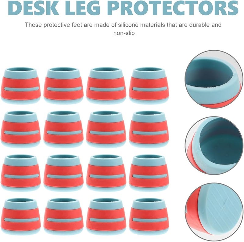 Safigle 16pcs Silicone Chair Leg Caps Table Floor Protectors Non Slip Noise Reducing Pads Red Blue - Image 4